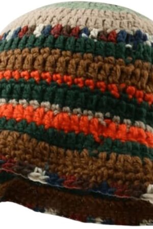 Women's Crochet Hats Striped Colorblock Knitted Bucket Hat Beanies Cap