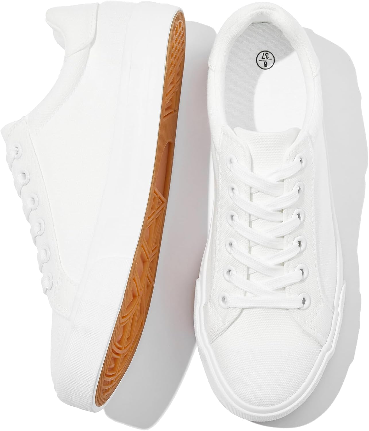 Women Casual Canvas Shoes Low Top Fashion Sneakers Ladies Canvas Tennis Shoes Lace-Up Comfortable White Canvas Shoes for Girls