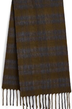 Unisex Brushed Check Scarf, Classic Winter Scarf for Cold Weather, Fashion Wrap Scarf with Wool Blend, Khaki Mist