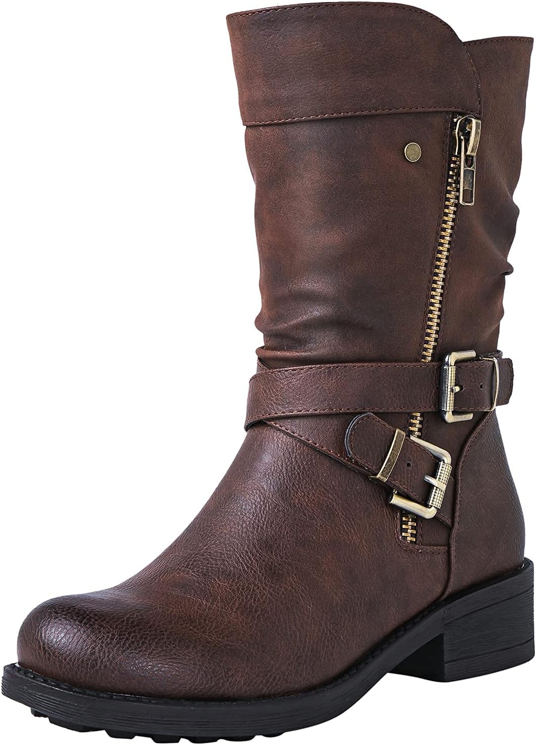 Women Fall Fashion Biker Boots Mid Calf Boots For Women Low Heel
