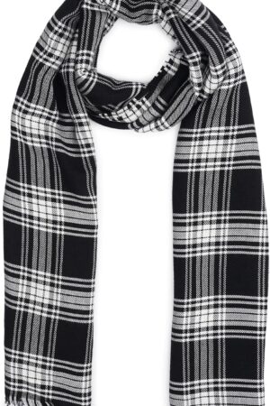 Mens Reversible Check Scarf, Classic Winter Scarf for Cold Weather, Fashion Wrap Scarf with Wool Blend, Black