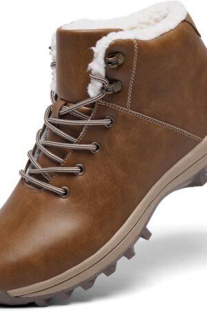 Mens Winter Warm Snow Boots Fur Lined Water Resistant Non-Slip Insulated Waterprof Winter Hiking Wrok Shoes
